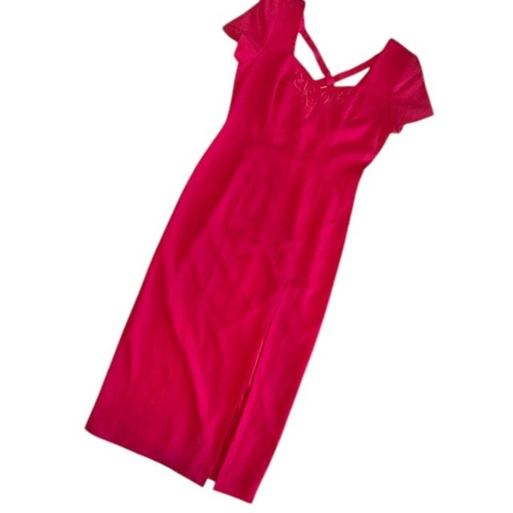 Women's Vintage Liz Claiborne Dress Pink Embroidered w/Slit X-Back Detail Size 8 - Picture 4 of 16
